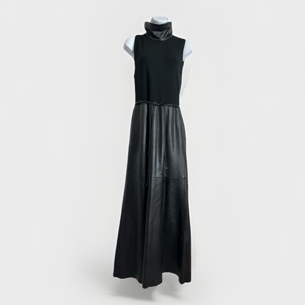 VINTAGE Newport News Sleeveless Black Dress with Leather Skirt Y2K, 90s Sz: 12
